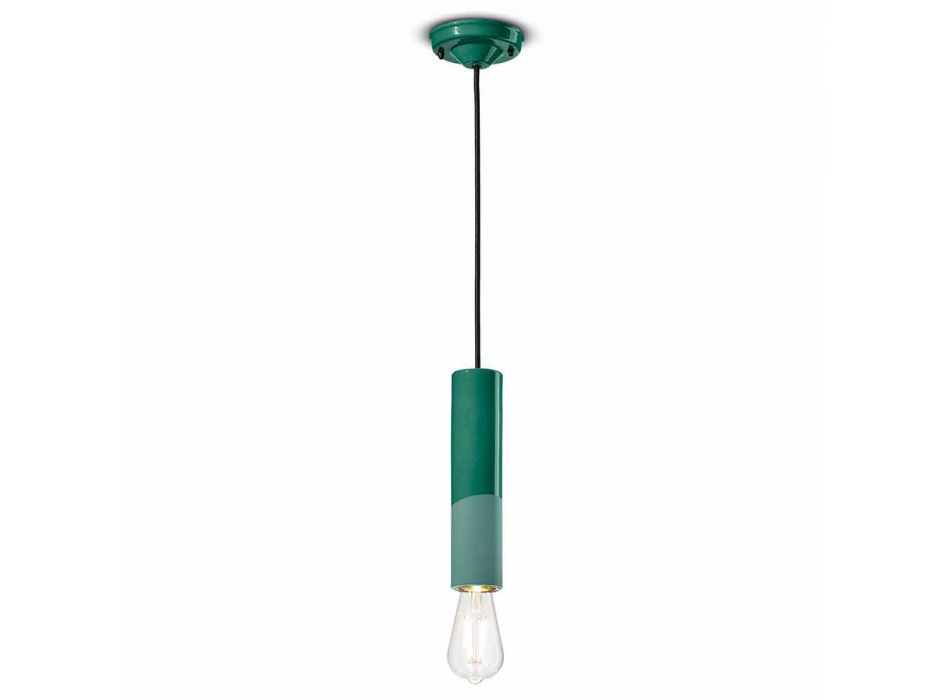 Lámpara de suspensión cilíndrica de cerámica coloreada Made in Italy - Ferroluce Pi viadurini