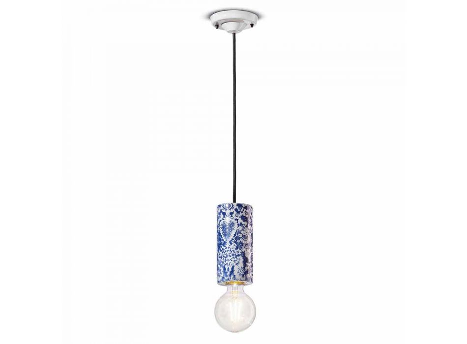 Lámpara de suspensión cilíndrica de cerámica coloreada Made in Italy - Ferroluce Pi viadurini