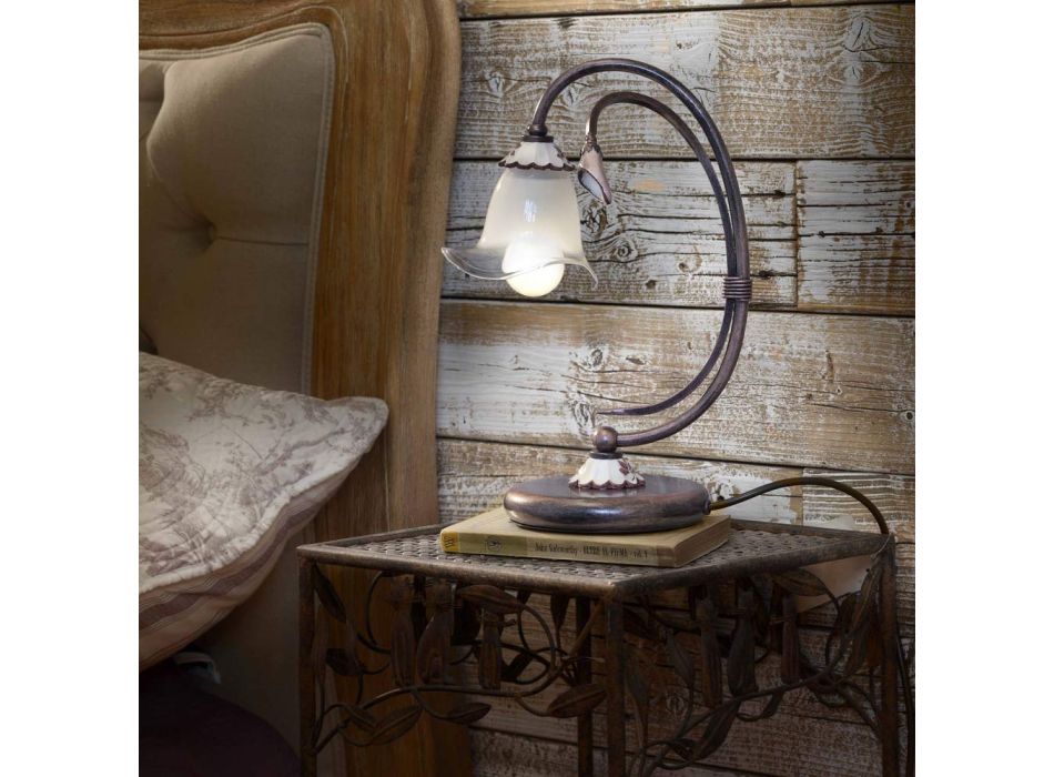 Lámpara de pie artesanal en metal, vidrio y cerámica - Vicenza viadurini