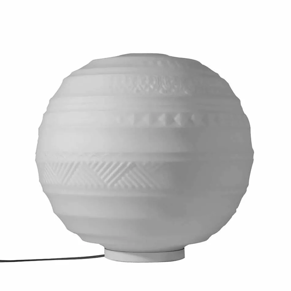 Lámpara de mesa en vidrio blanco satinado y diseño moderno en metal - Morse viadurini