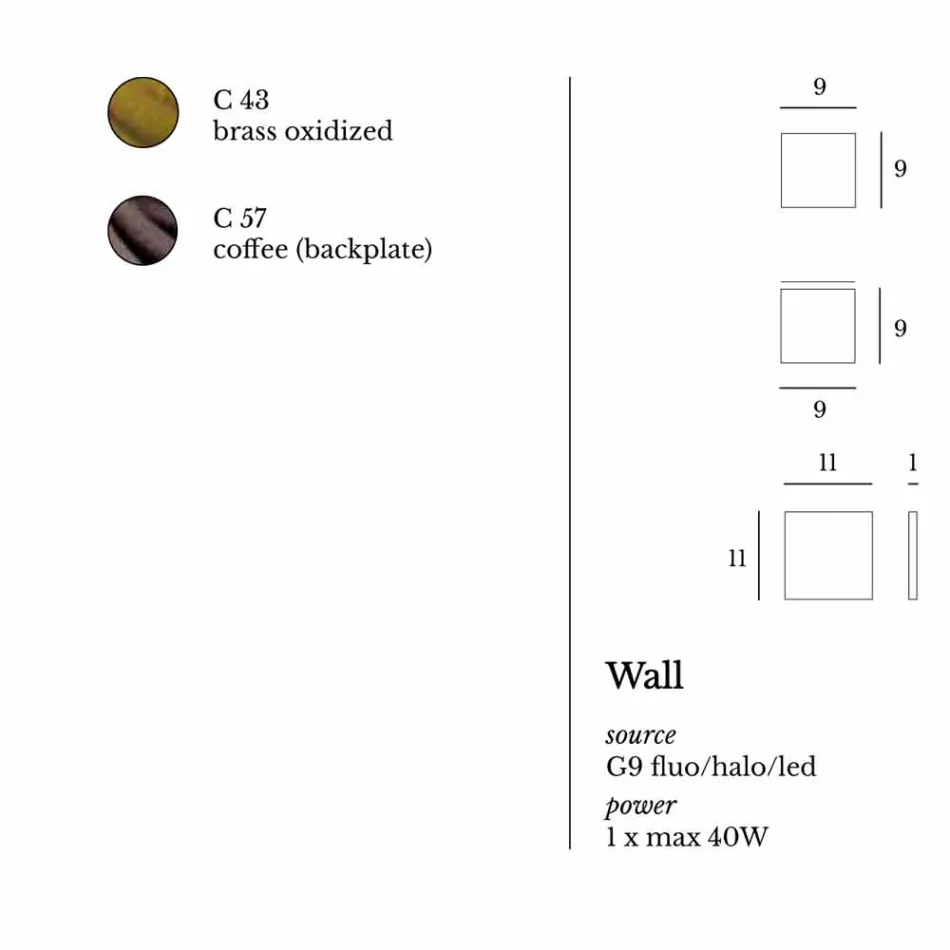 pared de diseño de la lámpara en latón y acero Ø11xh.11xsp.10 cm Venus viadurini