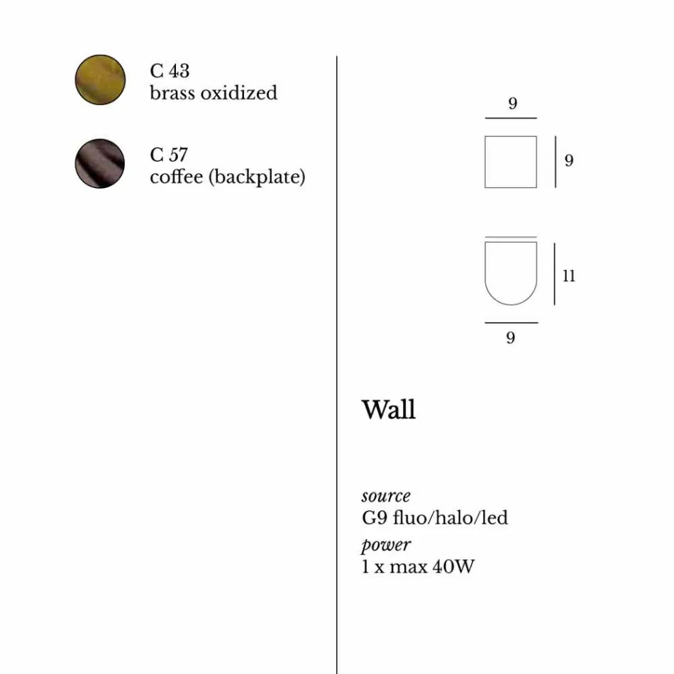 lámpara de pared moderno en latón y acero Ø11xh.11xsp.12 cm Bernadet viadurini