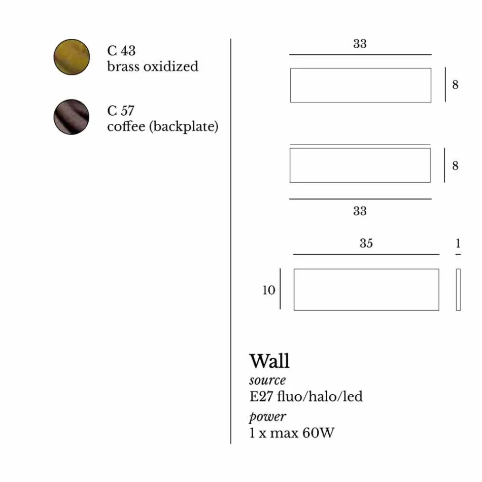 Lámpara de pared de diseño de latón y acero Ø35xh.10xsp.9 cm Harya viadurini