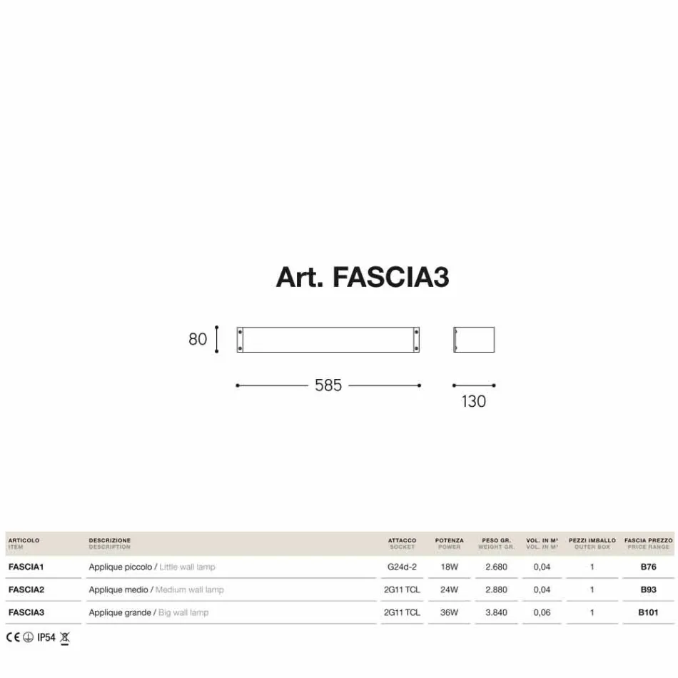 Cobre lámpara de pared de la manera y metacrilato blanco viadurini