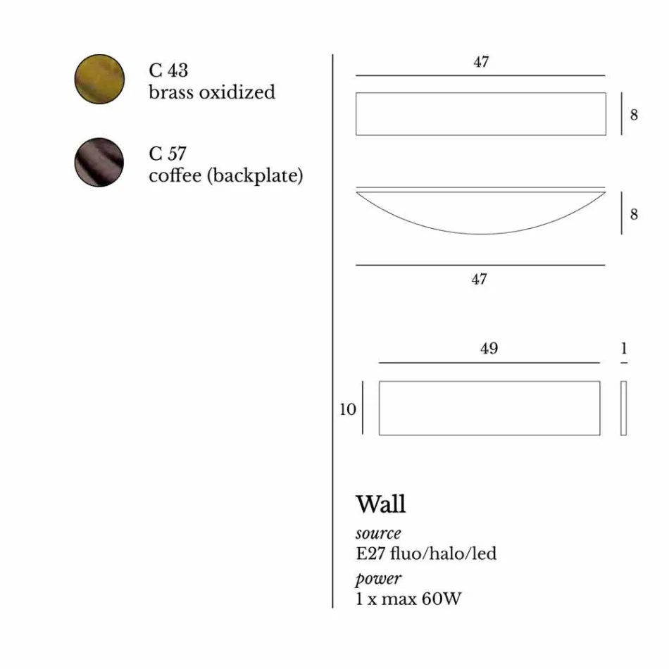 Lámpara de pared en latón y acero Ø49xh.10xsp.9 cm Blandine viadurini