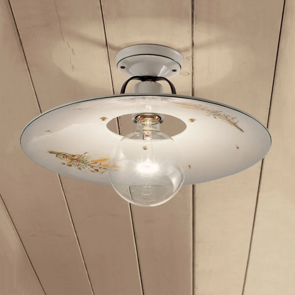 Lámpara de Techo en Hierro y Cerámica Bruta Decorada a Mano - Bologna viadurini