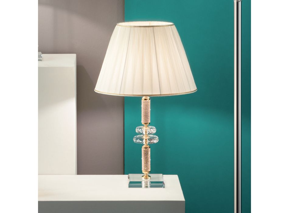 Lámpara de mesa clásica en metal dorado, cristal y pantalla - Similo viadurini