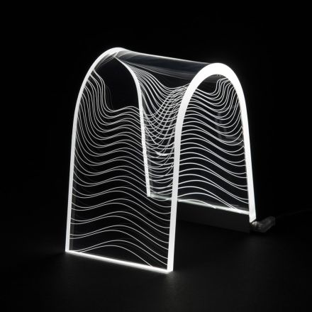 Lámpara de mesa de cristal acrílico transparente con decoración grabada - Bertella viadurini