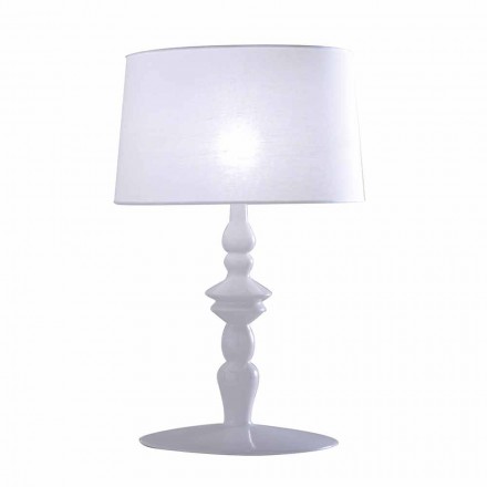 Lámpara de Sobremesa en Cerámica Blanca y Pantalla de Lino 2 Dimensiones - Cadabra viadurini