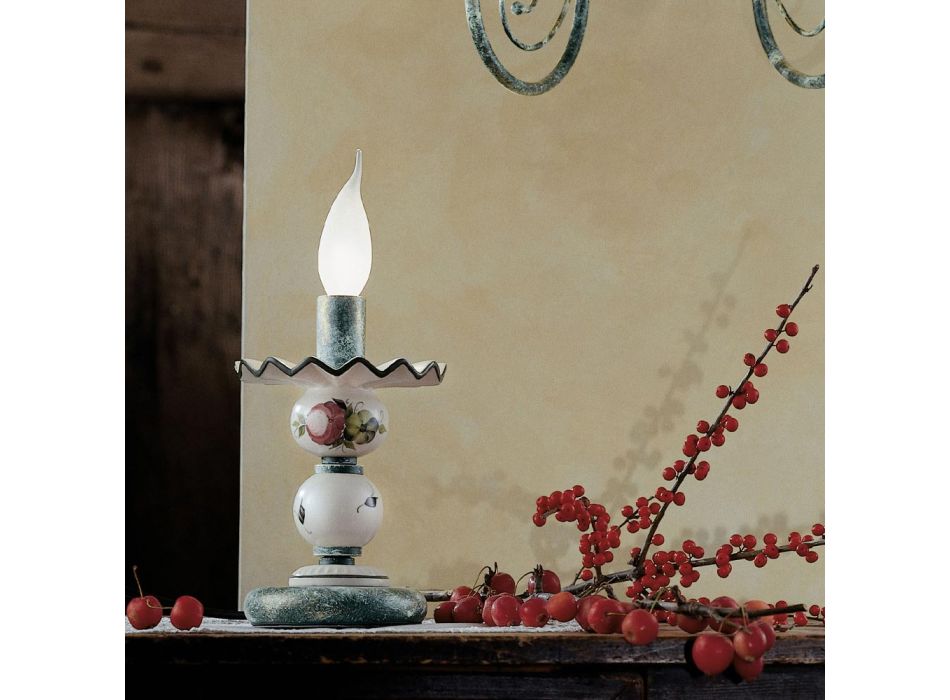 Lámpara de mesa en cerámica decorada a mano y latón antiguo - Sanremo viadurini