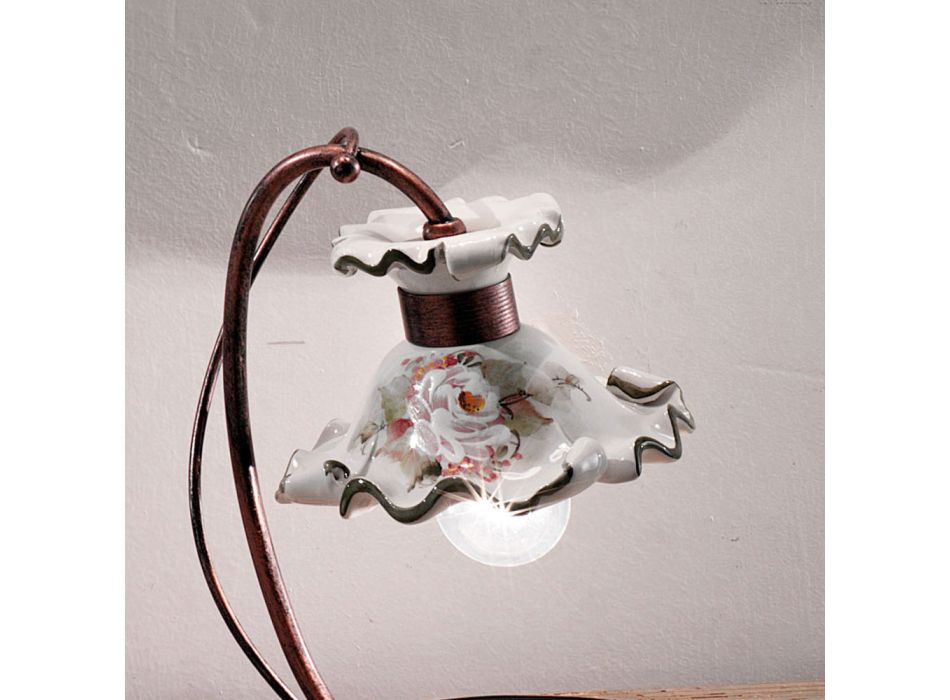 Lámpara de mesa de cerámica pintada a mano y decorada con hierro - Milán viadurini