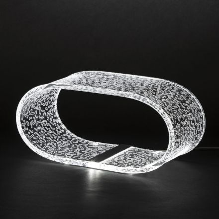 Lámpara de mesa en cristal acrílico y decoración grabada con láser - Gnassi viadurini