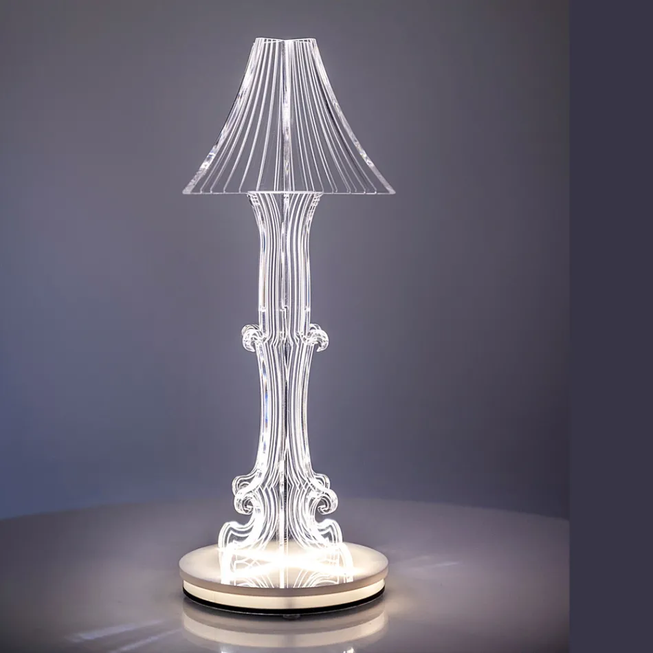 Lámpara de mesa Aurel de plexiglás en dos tamaños, fabricada en Italia. viadurini