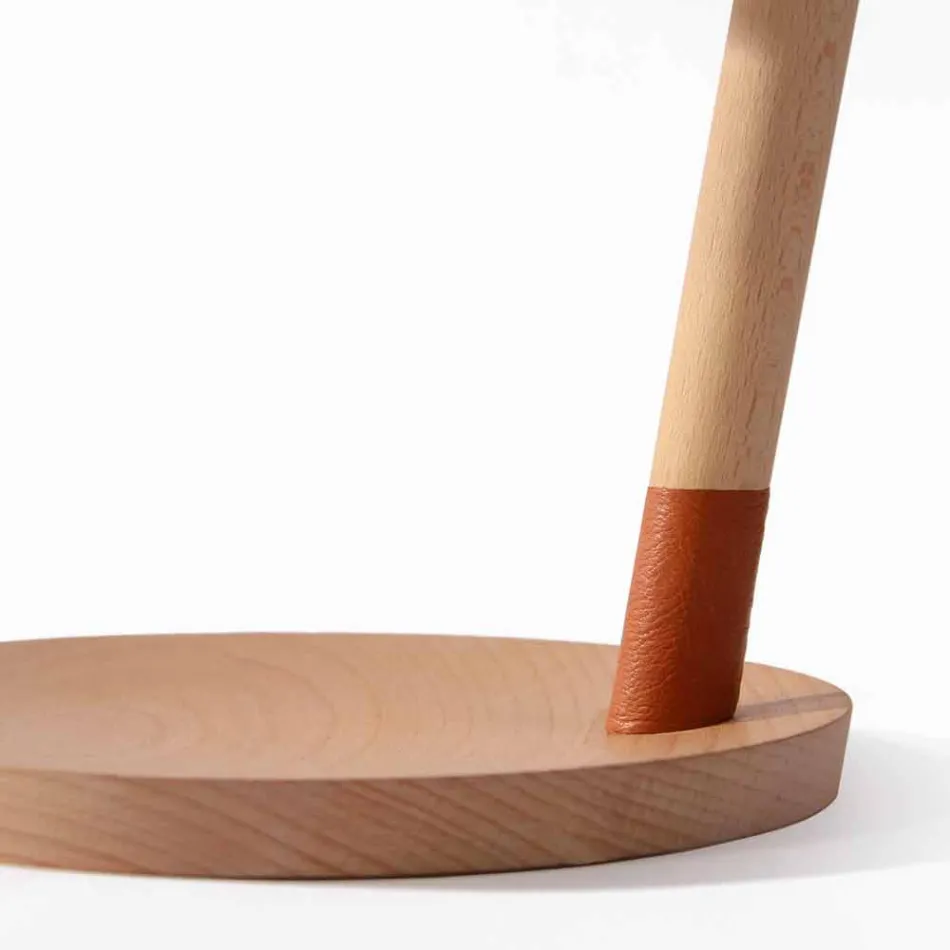 Lámpara de mesa en haya con detalles en metal y cuero vegano - Avetta viadurini