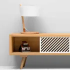 Lámpara de mesa en haya con detalles en metal y cuero vegano - Avetta viadurini