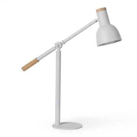 Lámpara de mesa en metal blanco con detalles en madera natural - Anya viadurini