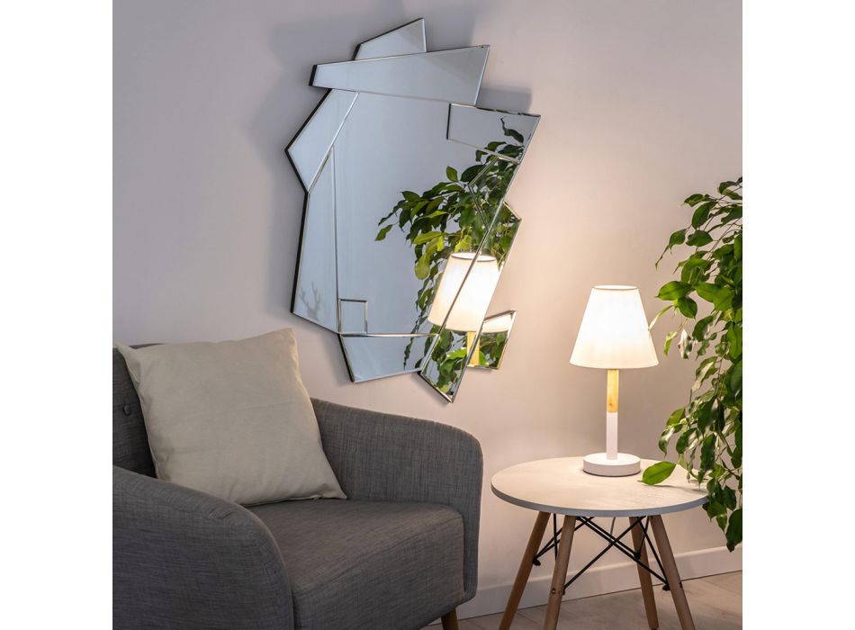 Lámpara de mesa de metal blanco y madera con pantalla de tela - Sannah viadurini