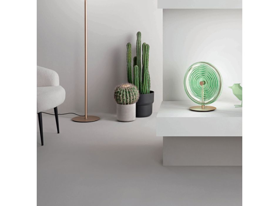 Lámpara de mesa en metal y vidrio decorada con líneas concéntricas - Hackberry viadurini