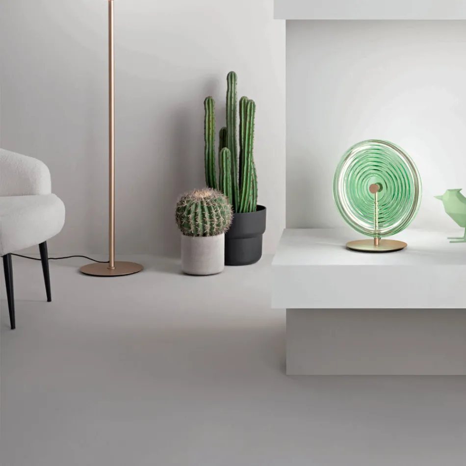 Lámpara de mesa en metal y vidrio decorada con líneas concéntricas - Hackberry viadurini