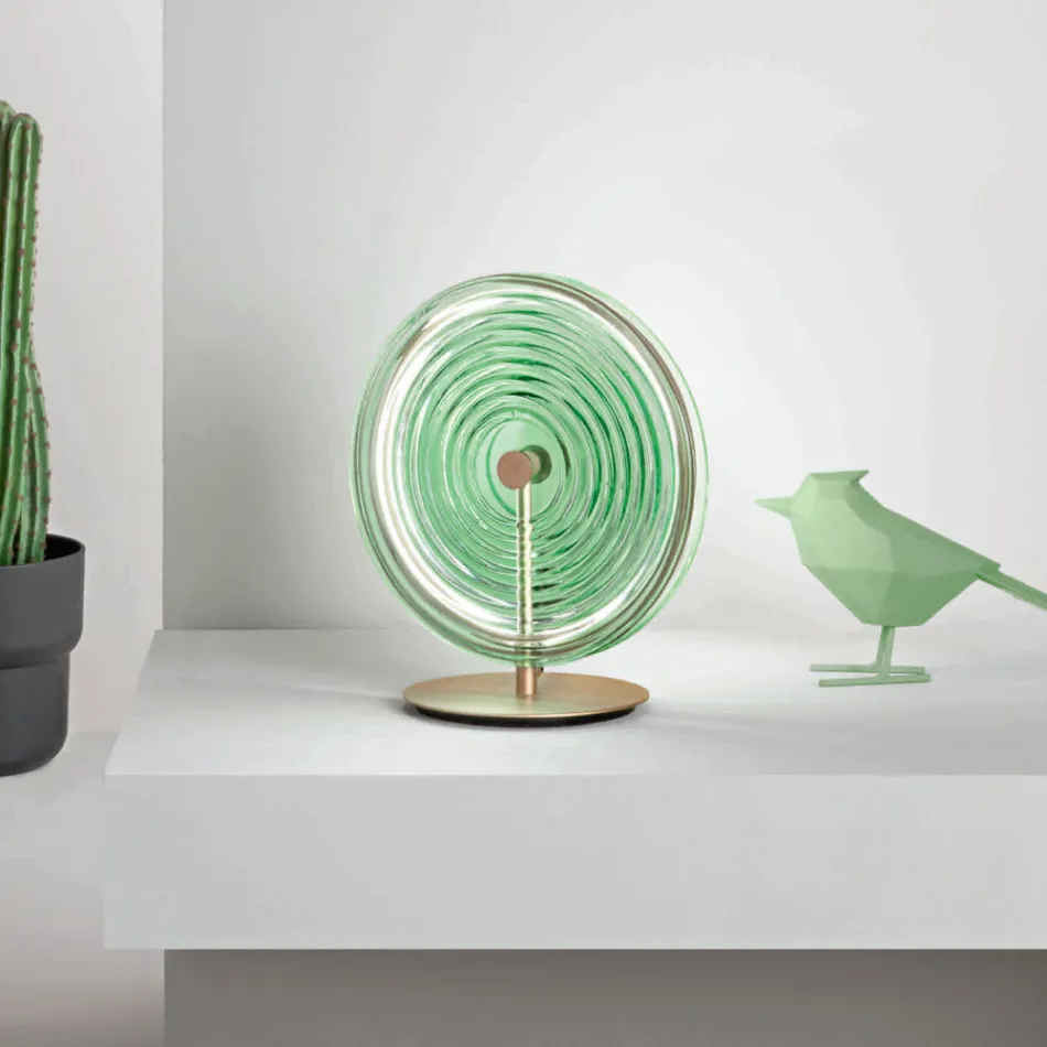 Lámpara de mesa en metal y vidrio decorada con líneas concéntricas - Hackberry viadurini