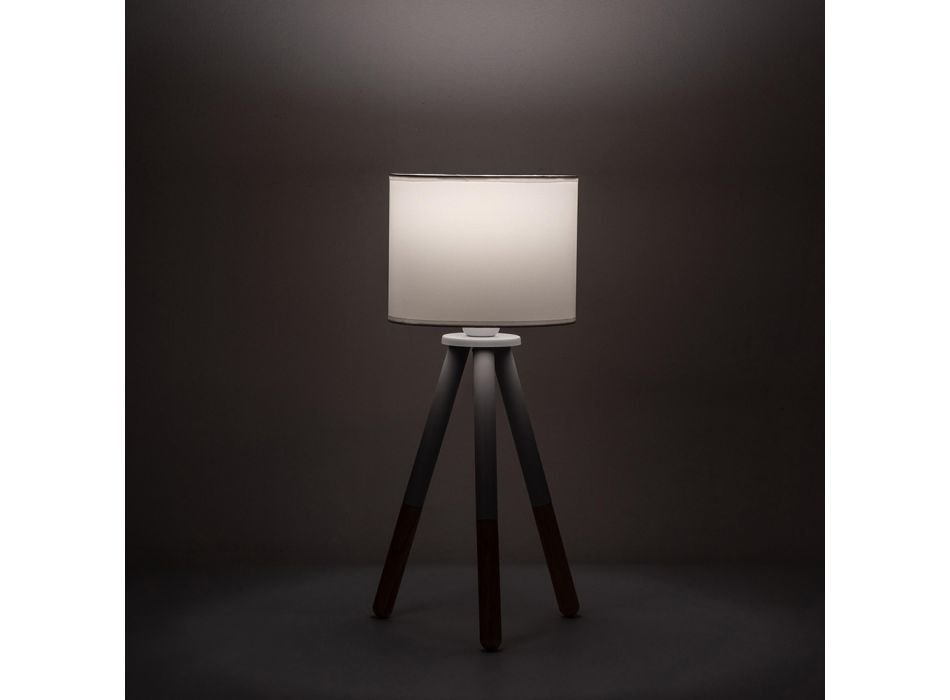 Lámpara de mesa en lona blanca con estructura de metal y madera - Fiona viadurini