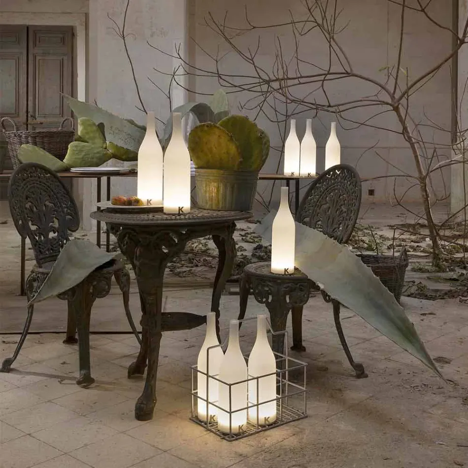 Lámpara de mesa LED en vidrio esmerilado blanco de diseño moderno - Botella viadurini