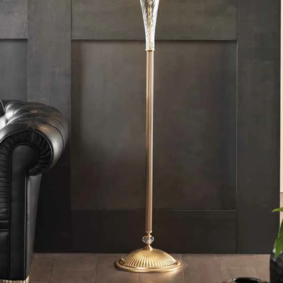 Lámpara de Pie Clásica en Vidrio Artesanal y Pantalla de Lujo - Flanders viadurini