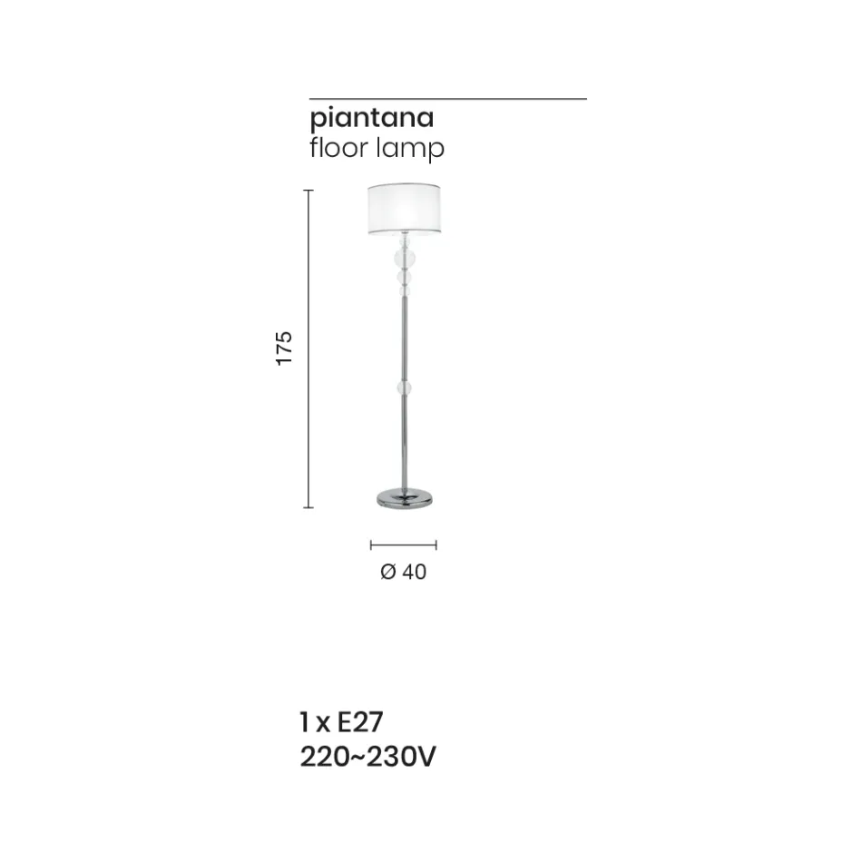 Lámpara de Pie Clásica en Vidrio Artesanal Italiano y Pantalla - Memore viadurini