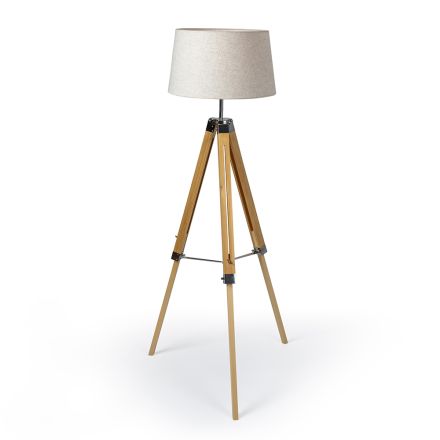 Lámpara de pie con base de madera de 3 pies y pantalla de tela - Evette viadurini
