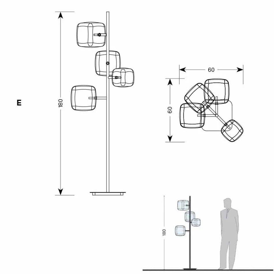 Lámpara de pie de diseño con estructura de metal brillante Made in Italy - Donatina viadurini