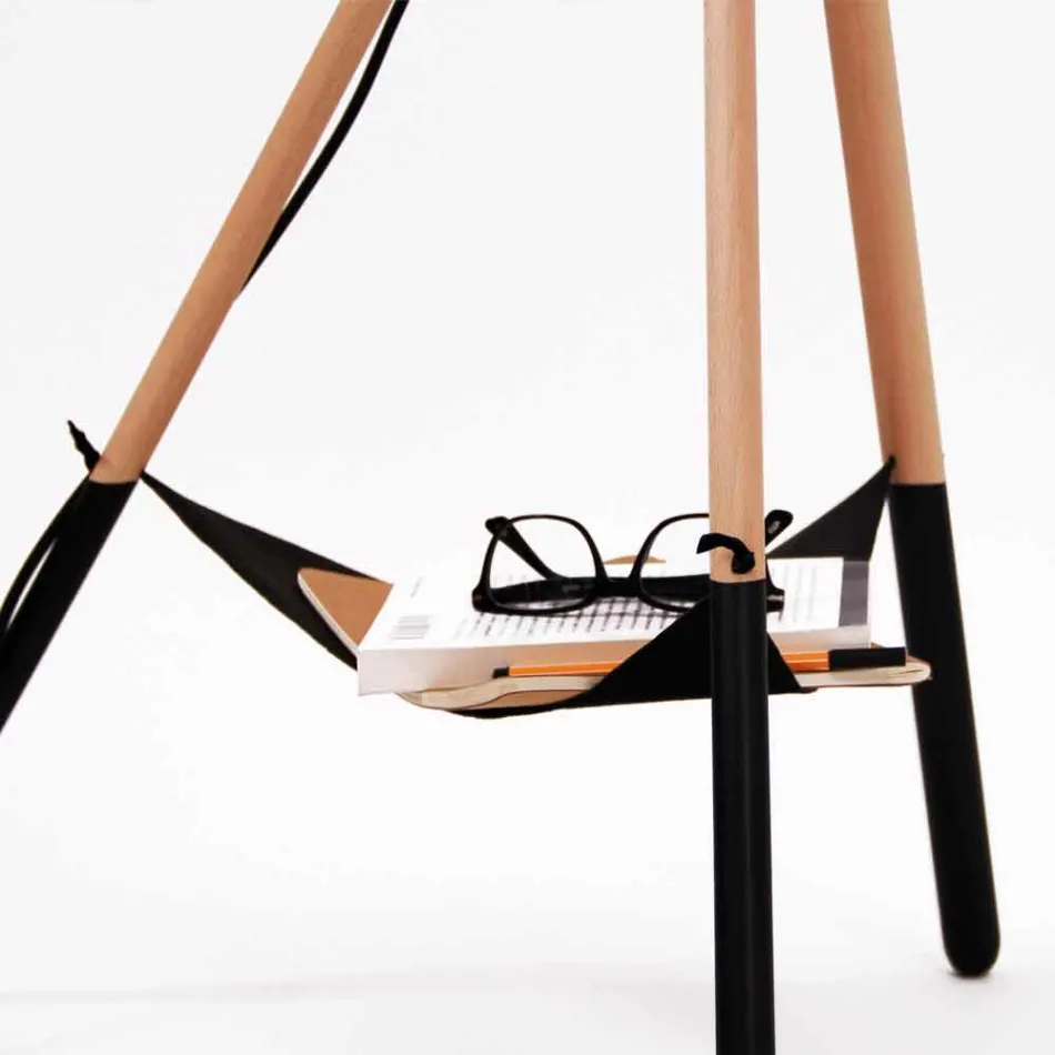 Lámpara de pie en madera y metal con detalles en piel vegana - Avetta viadurini