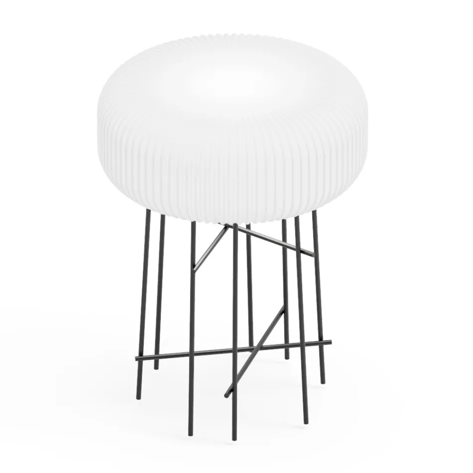 Lámpara de pie de exterior Disco en polietileno blanco, fabricada en Italia. viadurini