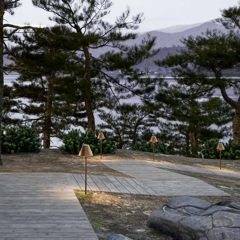 Lámpara de pie para exterior de latón y cobre Made in Italy - Sword viadurini