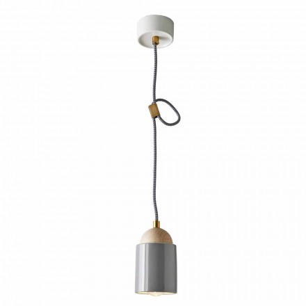Lámpara de suspensión de diseño en madera y cerámica fabricada en Italia Asia. viadurini