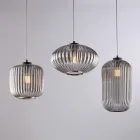 Lámpara de diseño de 3 luces de metal y vidrio negro para - Tucana viadurini