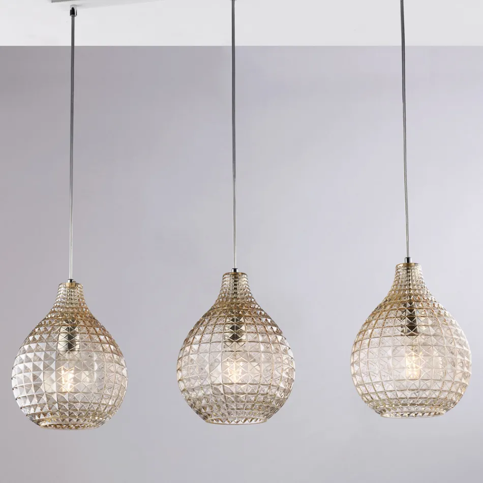 Elegante lámpara de cristal y metal fabricada en Italia para interiores refinados - Atlas viadurini