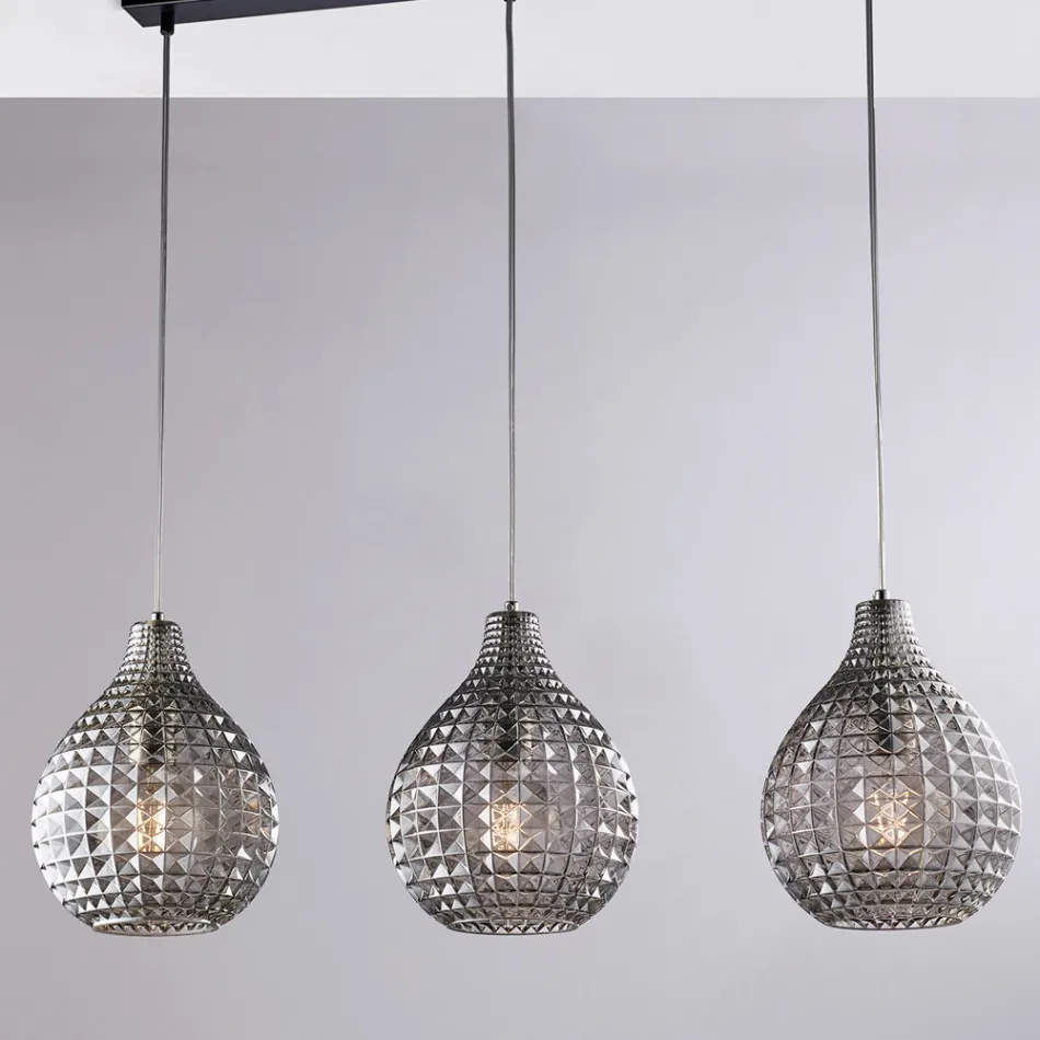 Elegante lámpara de cristal y metal fabricada en Italia para interiores refinados - Atlas viadurini