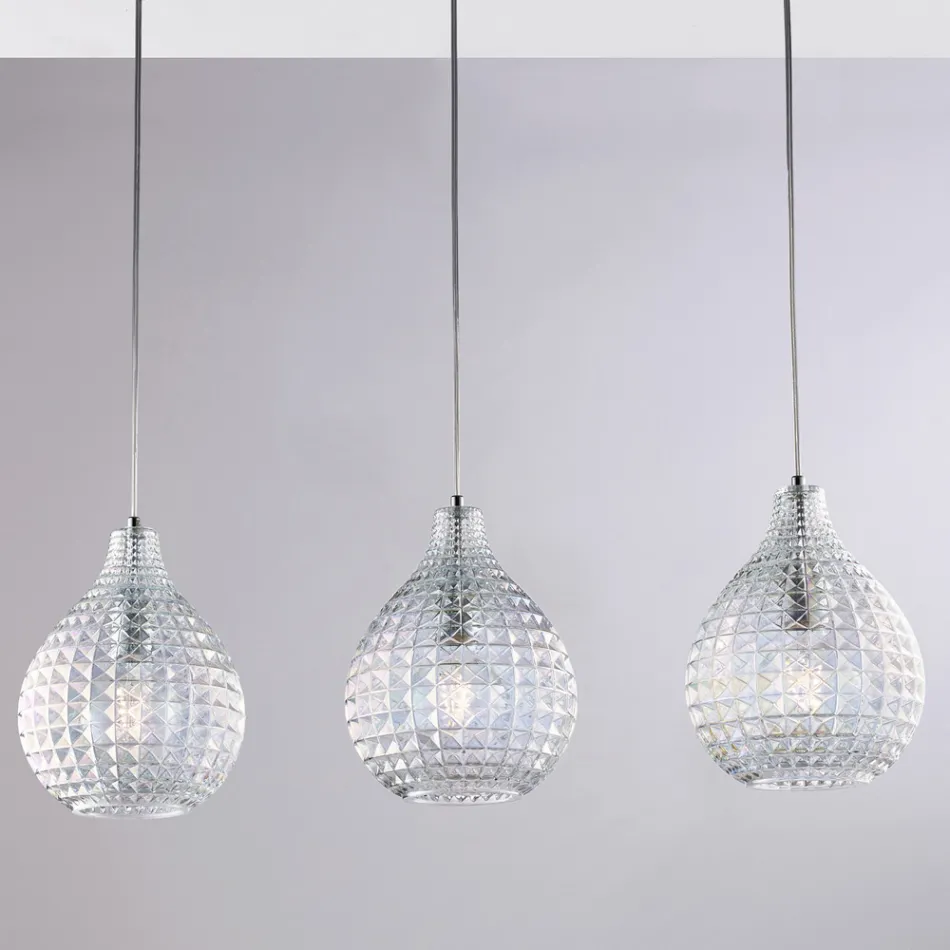 Elegante lámpara de cristal y metal fabricada en Italia para interiores refinados - Atlas viadurini