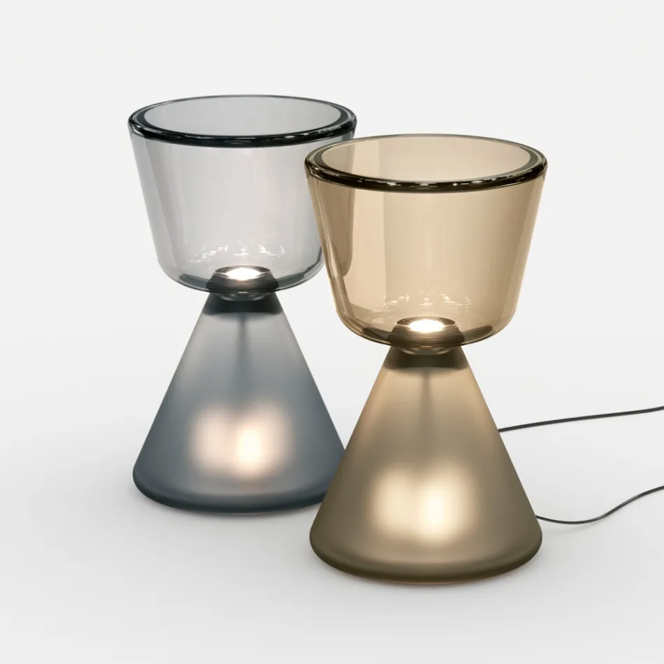 Lámpara de mesa LED de cristal soplado de Murano, fabricada en Italia - Isola viadurini