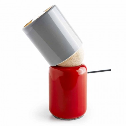 Lámpara de mesa moderna hecha de cerámica y madera de haya hecha en Italia Asia viadurini