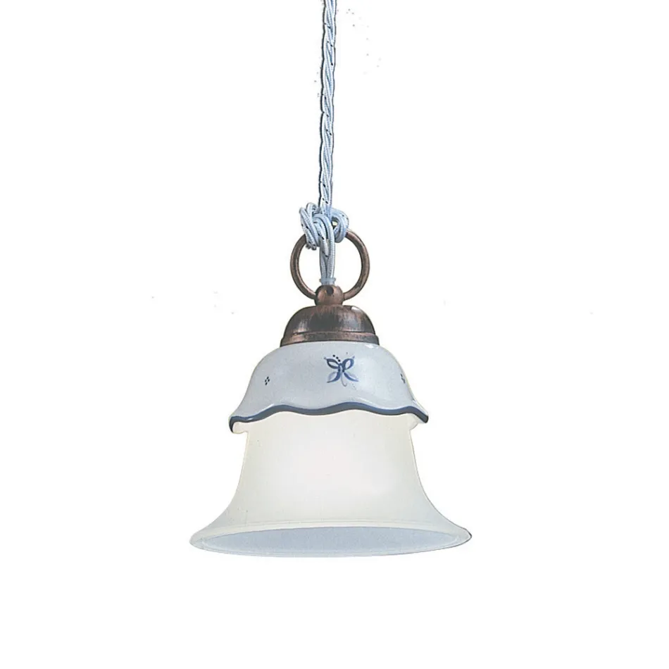 Lámpara de suspensión vintage de 3 luces en hierro, vidrio y cerámica - Ferrara viadurini