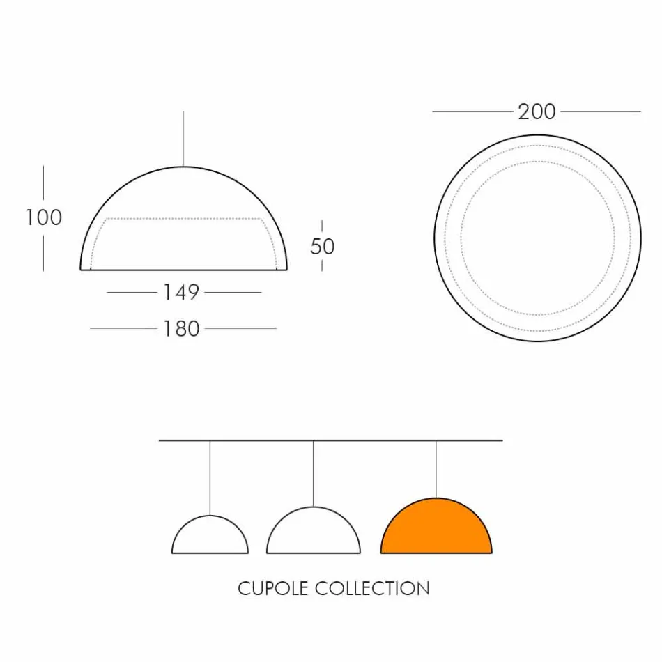 Lámpara de suspensión de color Slide Cupole de polietileno fabricada en Italia. viadurini