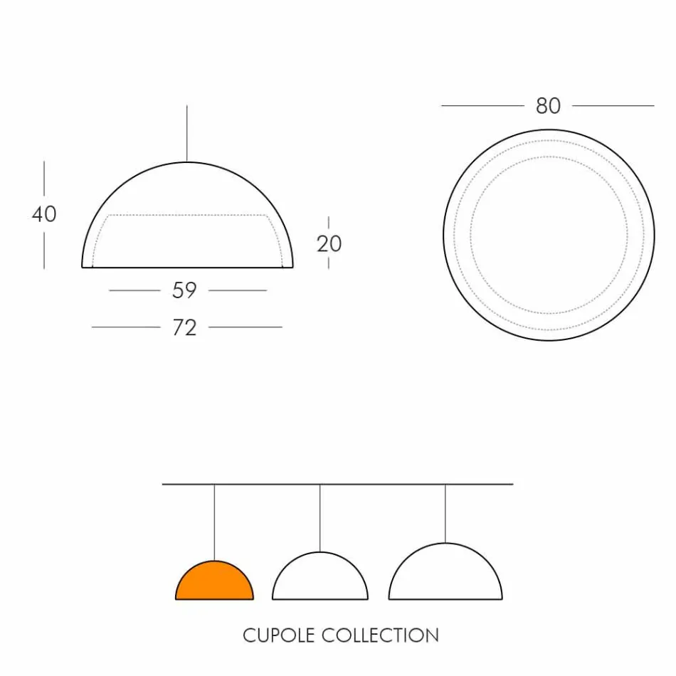 Lámpara de suspensión de color Slide Cupole de polietileno fabricada en Italia. viadurini