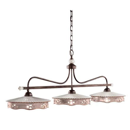 Lámpara Colgante 3 Luces Vintage Cerámica y Hierro Hecho a Mano - Alessandria viadurini