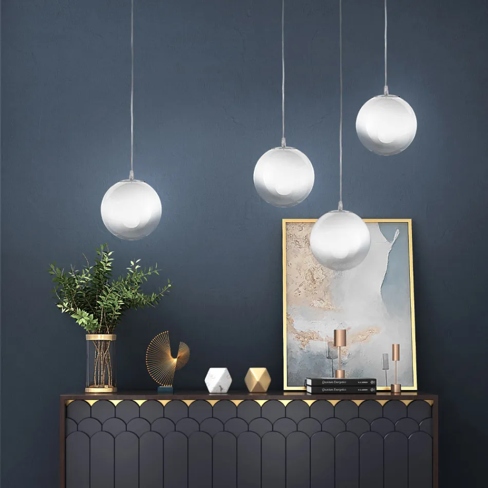 Lámpara colgante artesanal en vidrio soplado veneciano con carcasa - Nova viadurini