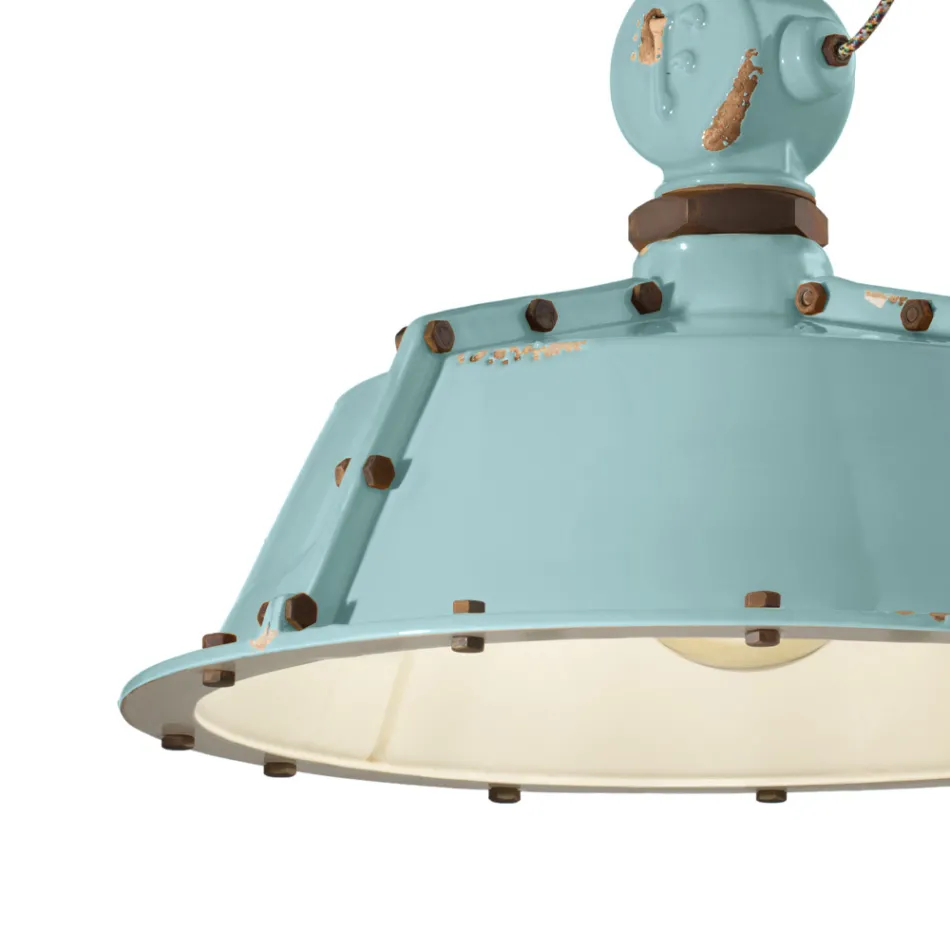 Lámpara Colgante Artesanal Industrial en Hierro y Cerámica - Industrial viadurini