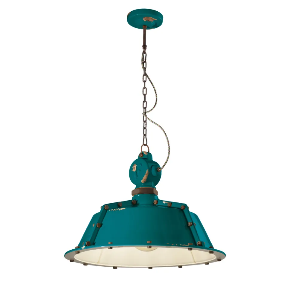 Lámpara Colgante Artesanal Industrial en Hierro y Cerámica - Industrial viadurini