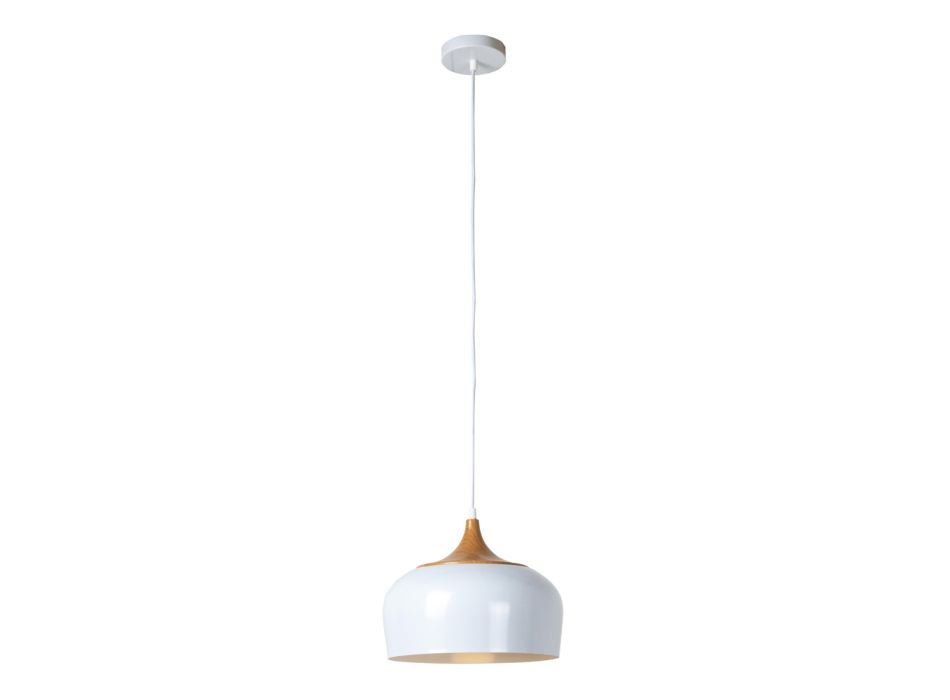 Lámpara de suspensión con pantalla de metal blanco y efecto madera - Barbara viadurini