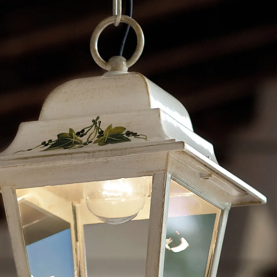Lámpara de exterior suspendida en aluminio blanco y decoración artesanal - Gorizia viadurini