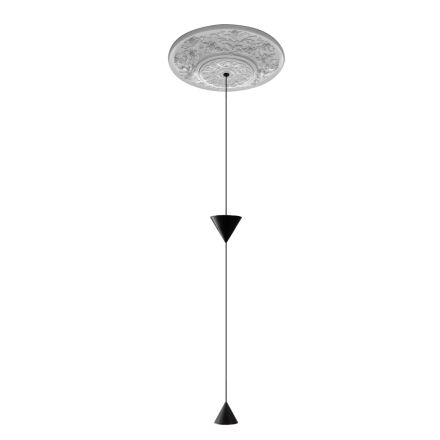 Lámpara Suspendida de Diseño en Yeso Blanco y Aluminio Negro 2 Conos - Tesera viadurini